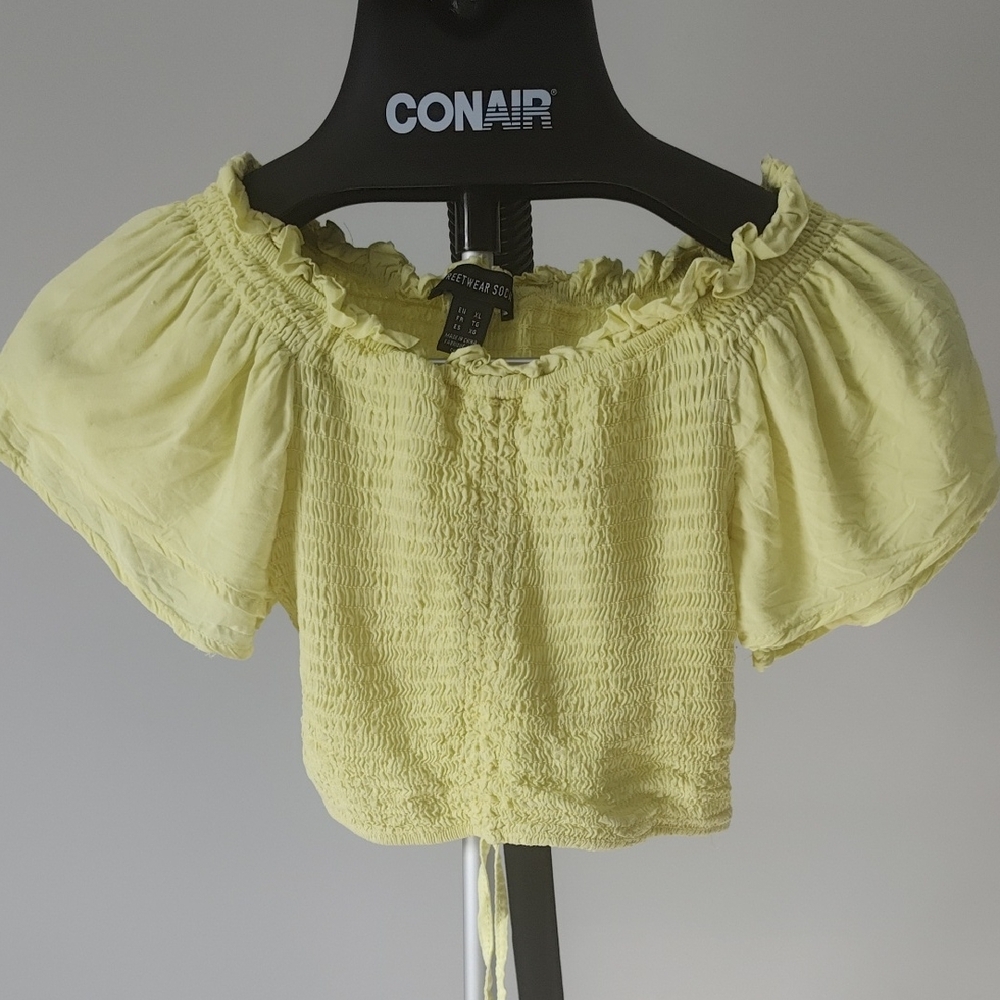 Streetwear Society Light Yellow Smocked Crop Top